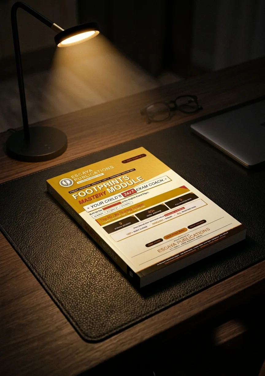 The Escaya Footprints English module under a study lamp